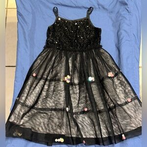 Black Sequin Pom Pom Party dress